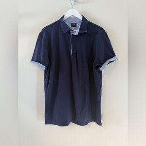 Finery Amalfi Coast Men's Polo Shirt 100% Cotton Navy Blue Short Sleeve Size 3X
